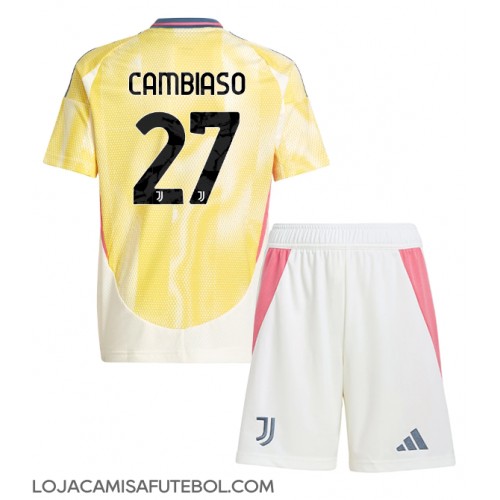 Camisa de Futebol Juventus Andrea Cambiaso #27 Equipamento Secundário Infantil 2024-25 Manga Curta (+ Calças curtas)